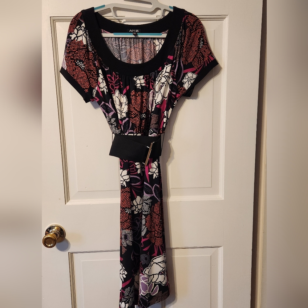 Apt. 9 Black and Pink Patterned Midi Dress PM